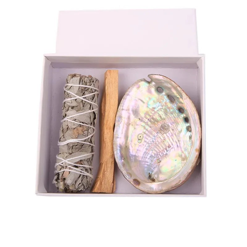 Home Cleansing & Smudging Kit with White Sage, Cedar, Rose Sage, Blue Sage, Palo Santo, Abalone & Stand, Smudge Feather Yoga Set