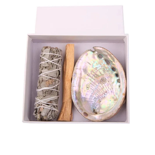 Home Cleansing & Smudging Kit with White Sage, Cedar, Rose Sage, Blue Sage, Palo Santo, Abalone & Stand, Smudge Feather Yoga Set