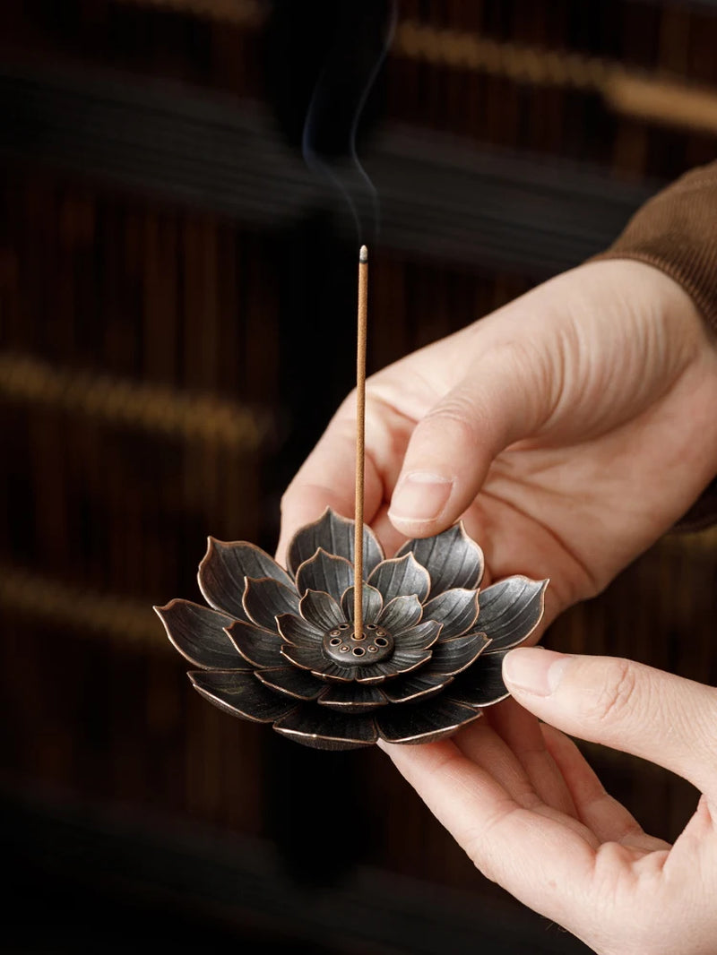 2In1 Alloy Incense Bburner Metal Sandalwood Stick Holder Buddhist Zen Lotus Stick Incense Holder Ornament