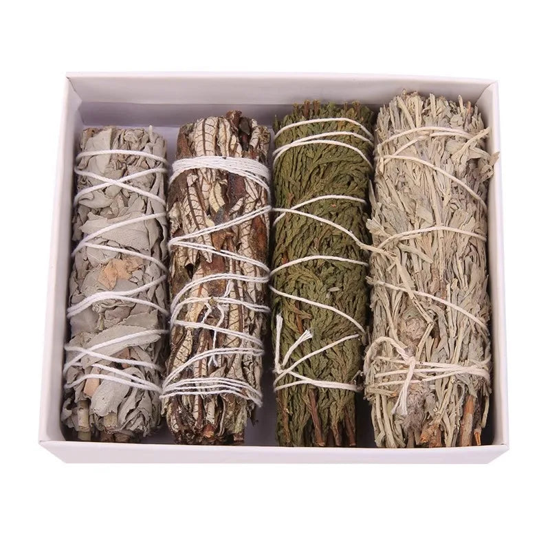 Home Cleansing & Smudging Kit with White Sage, Cedar, Rose Sage, Blue Sage, Palo Santo, Abalone & Stand, Smudge Feather Yoga Set