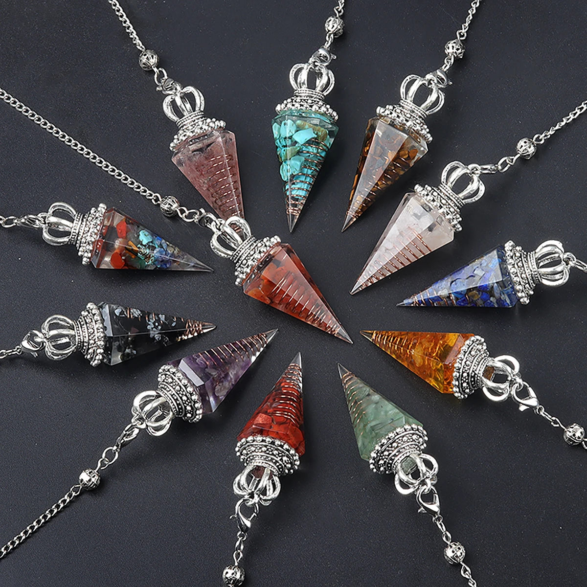 Natural Crystal Pendulum Hexagonal Cone Pendule Agate Quartz Chakras Amulet Pendulum Divination Balance Healing Home Decorations