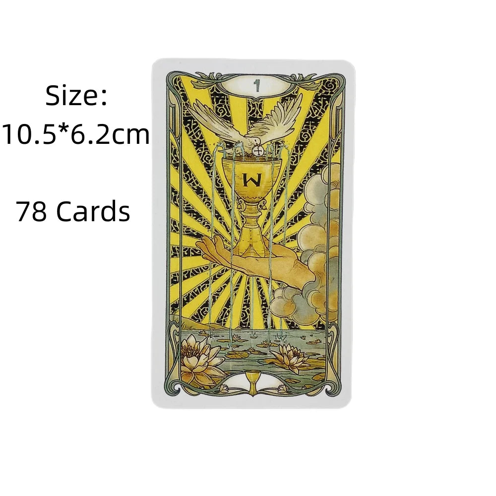 Golden Art Nouveau Tarot Deck 78 Cards with Guidebook Cards Occult Divination Book Sets for Beginners Classic Art Nouveau Style