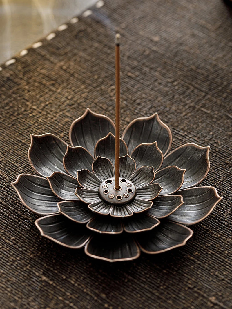 2In1 Alloy Incense Bburner Metal Sandalwood Stick Holder Buddhist Zen Lotus Stick Incense Holder Ornament
