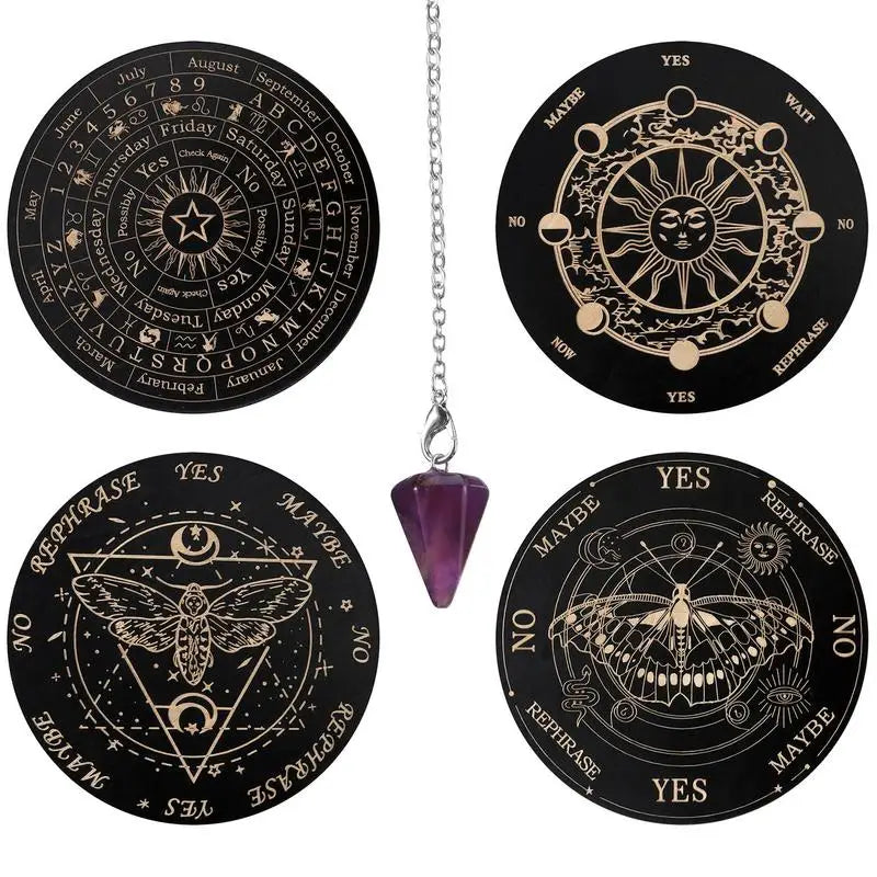 Wooden Pendulum Board Moon Star Divination Energy Carven Plate Healing Meditation Board Ornaments Metaphysical Altar Ouija Board