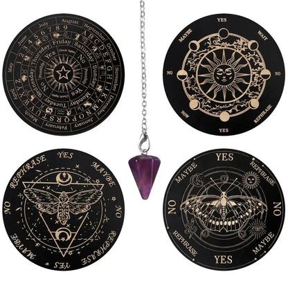 Wooden Pendulum Board Moon Star Divination Energy Carven Plate Healing Meditation Board Ornaments Metaphysical Altar Ouija Board