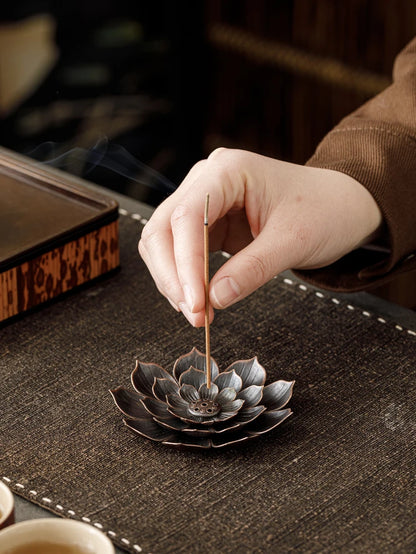 2In1 Alloy Incense Bburner Metal Sandalwood Stick Holder Buddhist Zen Lotus Stick Incense Holder Ornament