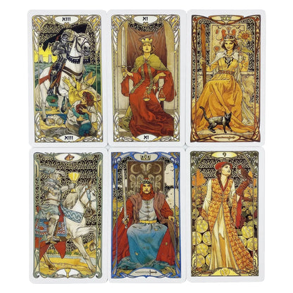 Golden Art Nouveau Tarot Deck 78 Cards with Guidebook Cards Occult Divination Book Sets for Beginners Classic Art Nouveau Style