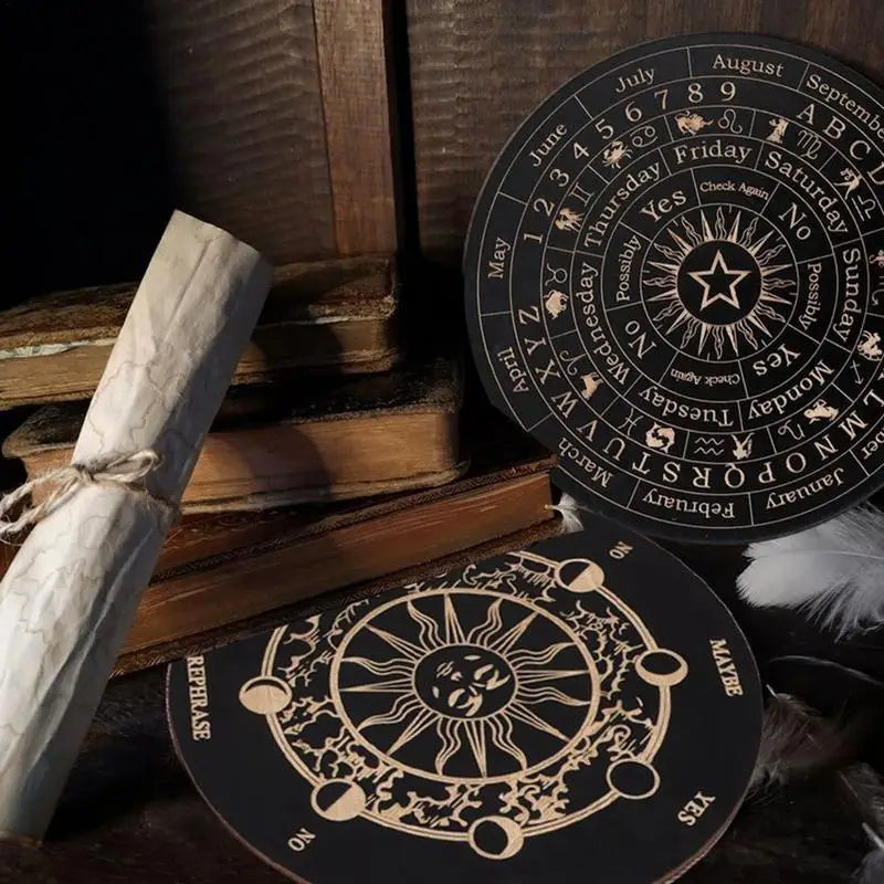 Wooden Pendulum Board Moon Star Divination Energy Carven Plate Healing Meditation Board Ornaments Metaphysical Altar Ouija Board